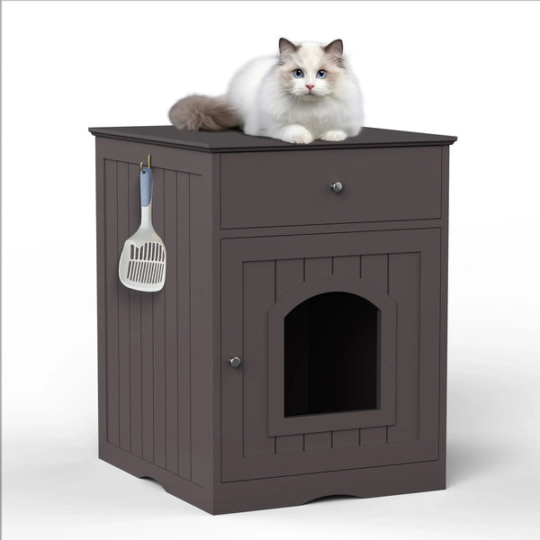 Wooden Pet House Cat Litter Box Enclosure with Drawer, Side Table, Indoor Pet Crate, Cat Home Nightstand - Image 13