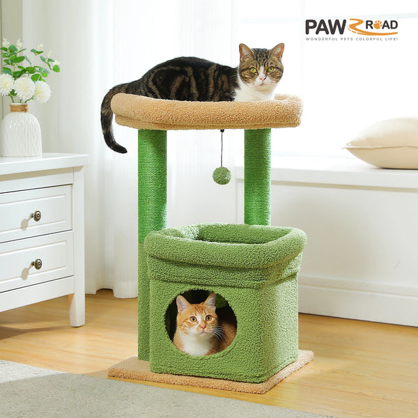 Pawsh Comfort™ Cat Tree Tower – Cozy Condo, Wide Top Perch, Natural Sisal Posts, Soft Plush & Playful Pom-Pom, Ideal for 1-2 Indoor Cats - Image 12