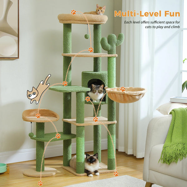 Pawsh Comfort™ Multi-Level Indoor Cat Tree – Tall Tower with Scratching Posts, Hammock, Large Perches, Hanging Balls & Spacious Condo House - Image 29