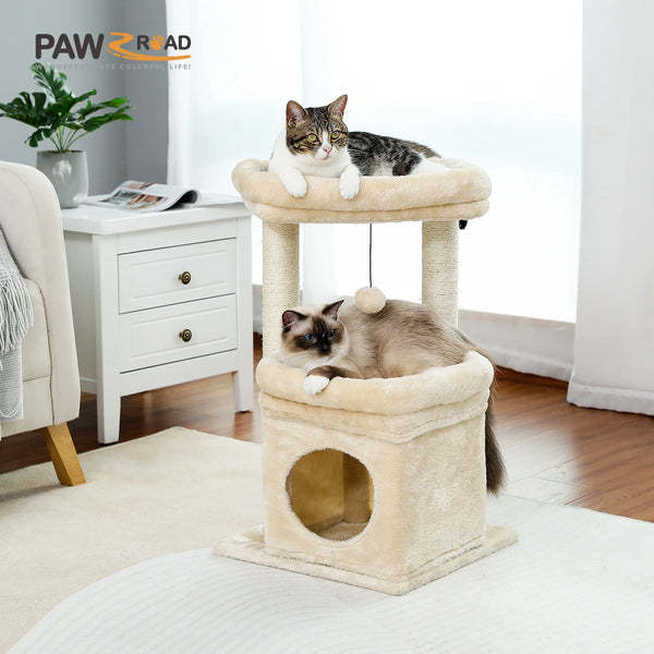 Pawsh Comfort™ Cat Tree Tower – Cozy Condo, Wide Top Perch, Natural Sisal Posts, Soft Plush & Playful Pom-Pom, Ideal for 1-2 Indoor Cats - Image 2
