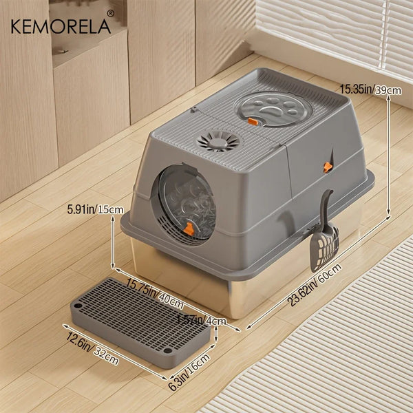 KEMORELA Stainless Steel Cat Litter Box XLExtra Large Litter Box for Big Cats Enclosed Removable with High Sided Enclosure Scoop - Image 11