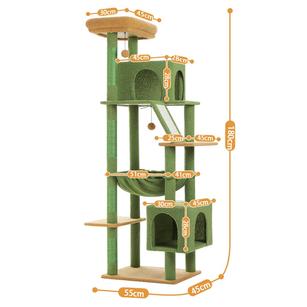 Pawsh Comfort™ 180cm Large Cat Tree Tower – Spacious Climbing Frame with Sisal Scratching Post, Hammock & Perch - Image 10