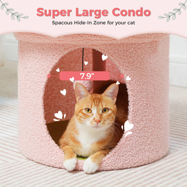 Cat Beds for Indoor Cats, Large Cat House with Removable Flower Cat Bed, Cute Cat Cave Cat Hideaway, Indoor Cat House Condo - Image 6