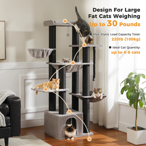 Pawsh Comfort™ Large Cat Tree for Big Cats – Robust Multi-Level Tower with Hammock, 11 Sisal Posts & Large Perch - Image 18