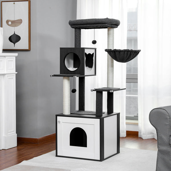 Pawsh Comfort™ Multi-Level Indoor Wood Cat Tree – Spacious Condo, Scratching Posts, Hammock, Top Perch & Cat Toys - Image 21