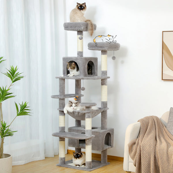 Pawsh Comfort™ Large Indoor Cat Tree Tower – Sisal-Covered Scratching Posts, Spacious Hammock, Padded Perches & Condos, Grey - Image 2