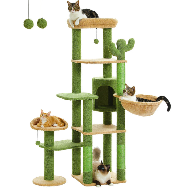 Pawsh Comfort™ Multi-Level Indoor Cat Tree – Tall Tower with Scratching Posts, Hammock, Large Perches, Hanging Balls & Spacious Condo House - Image 37