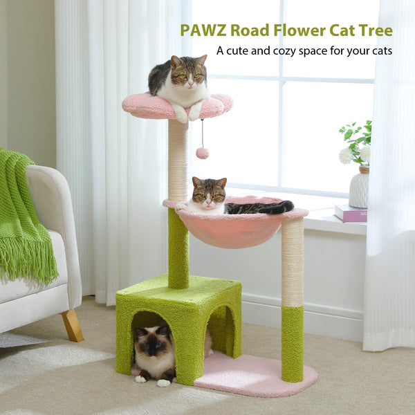 Pawsh Comfort™ Flower Cat Tree – Large Metal Frame Hammock, Sisal Scratching Posts & Pink Perch, Small Indoor Cat Tower - Image 12