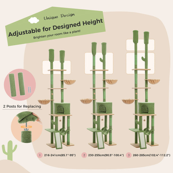 Pawsh Comfort™ Adjustable Floor-to-Ceiling Cat Tree – Tall Indoor Tower with Sisal Scratching Post, Cozy Condo, Hammock & Cat Toys - Image 18