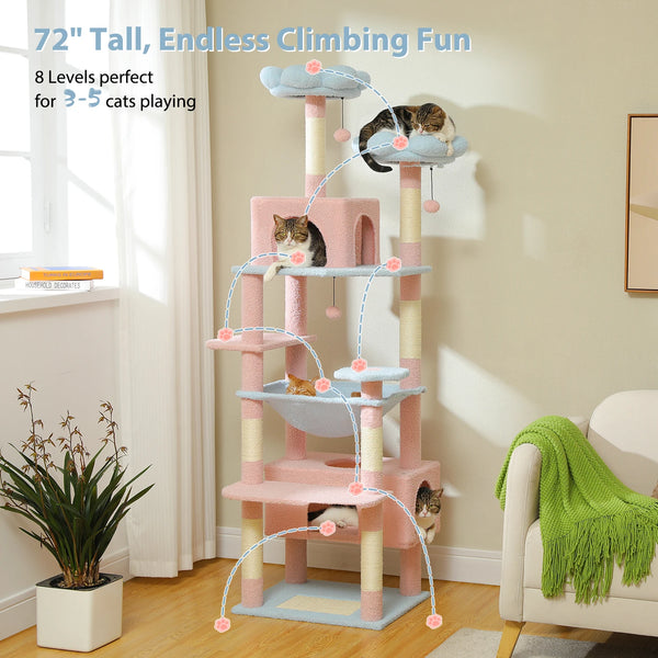 Pawsh Comfort™ 184cm Large Indoor Cat Tree Tower – Sisal-Covered Scratching Posts, Spacious Hammock, Padded Perches & Condos, Blue - Image 3