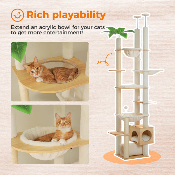 Pawsh Comfort™ Adjustable Floor-to-Ceiling Wooden Cat Tree – Spacious Condo, Scratching Posts, Hammock, Tunnel & Cat Toys - Image 5