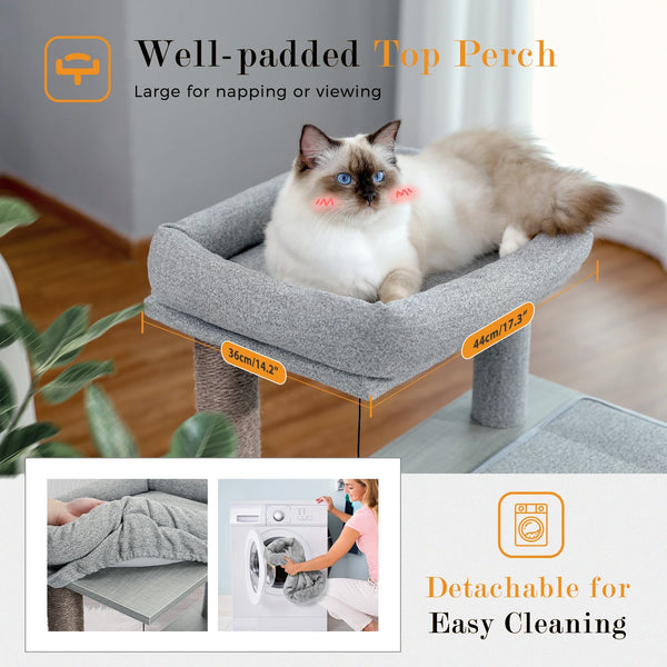 Pawsh Comfort™ Wooden Cat Tower – Double Condos, Spacious Perch, Fully Wrapped Sisal Scratching Posts & Replaceable Dangling Balls - Image 12