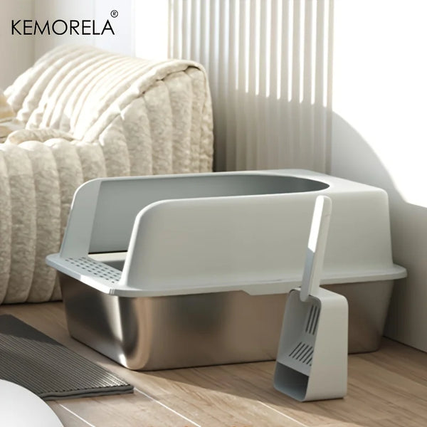 Stainless Steel Litter Box With Litter Mat And Litter Spade Lid High Side Suitable For Large Cats Closed Litter Tray With Spoon - Image 2