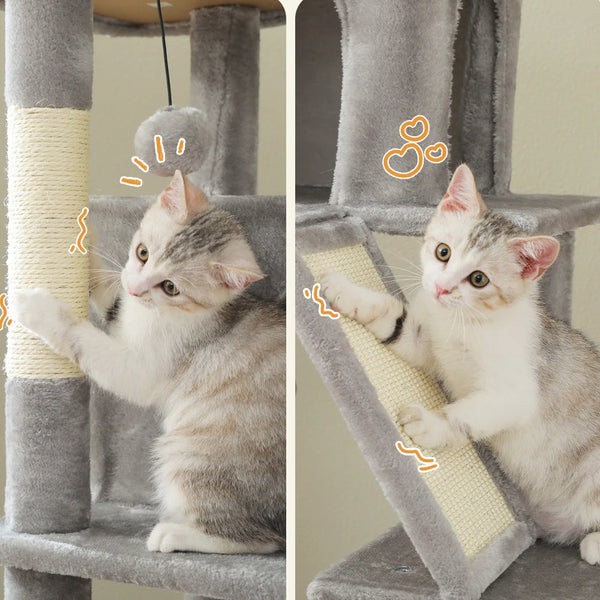 Pawsh Comfort™ 180cm Large Cat Tree Tower – Spacious Climbing Frame with Sisal Scratching Post, Hammock & Perch - Image 13