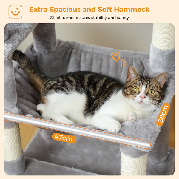 Pawsh Comfort™ Large Indoor Cat Tree Tower – Sisal-Covered Scratching Posts, Spacious Hammock, Padded Perches & Condos, Grey - Image 15