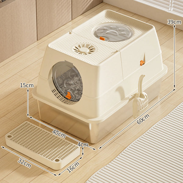 Stainless Steel Litter Box with Lid Anti-Leakage Non Stick Surface XXL Cat Litter Pan w/Scoop & Steps 60x40x39cm - Image 9