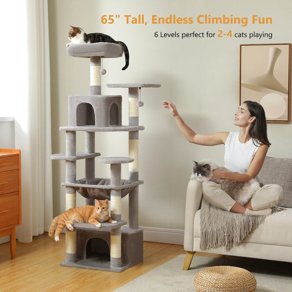 Pawsh Comfort™ Large Indoor Cat Tree Tower – Sisal-Covered Scratching Posts, Spacious Hammock, Padded Perches & Condos, Grey - Image 14