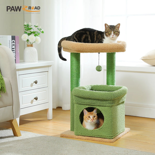 Pawsh Comfort™ Cat Tree Tower – Cozy Condo, Wide Top Perch, Natural Sisal Posts, Soft Plush & Playful Pom-Pom, Ideal for 1-2 Indoor Cats - Image 4
