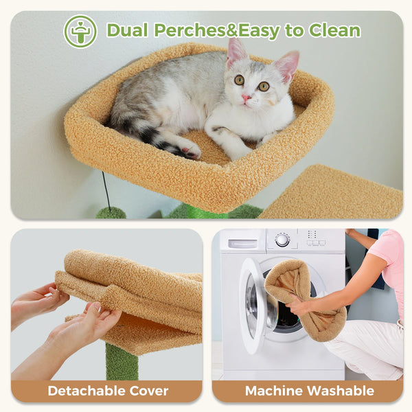 Pawsh Comfort™ 136cm Indoor Cat Tree Tower – Sisal-Covered Scratching Posts, Spacious Hammock, Padded Perches & Condos, Green - Image 7