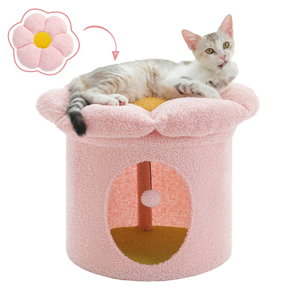Cat Beds for Indoor Cats, Large Cat House with Removable Flower Cat Bed, Cute Cat Cave Cat Hideaway, Indoor Cat House Condo - Image 15