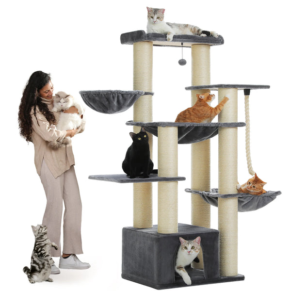 Pawsh Comfort™ Large Cat Tree for Big Cats – Robust Multi-Level Tower with Hammock, 11 Sisal Posts & Large Perch - Image 25