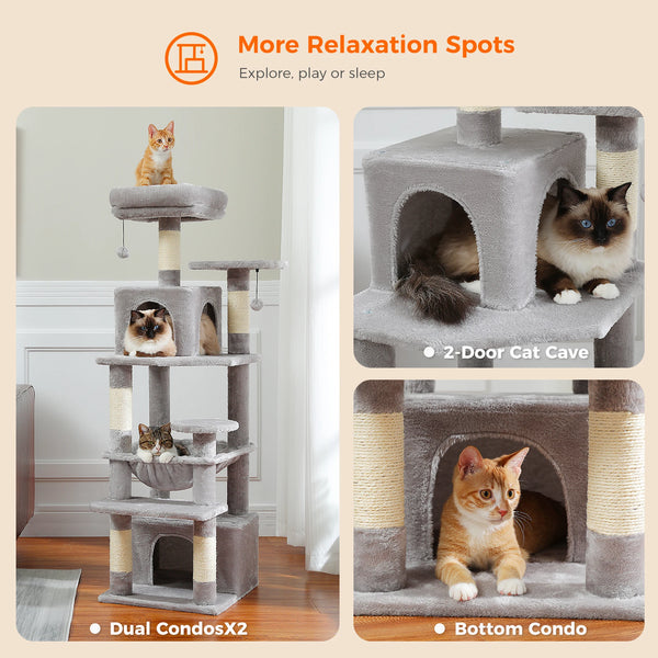 Pawsh Comfort™ Large Indoor Cat Tree Tower – Sisal-Covered Scratching Posts, Spacious Hammock, Padded Perches & Condos, Grey - Image 22