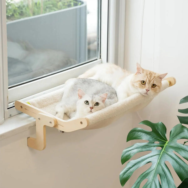 Mewoofun Cat Window Perch Lounge Mount Hammock Window Seat Bed Shelves for Indoor Cats No Drilling No Suction Cup Large Beige - Image 1