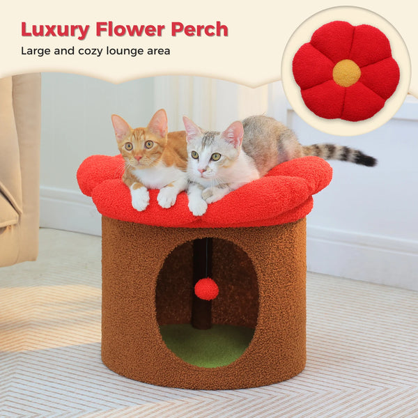Cat Beds for Indoor Cats, Large Cat House with Removable Flower Cat Bed, Cute Cat Cave Cat Hideaway, Indoor Cat House Condo - Image 12