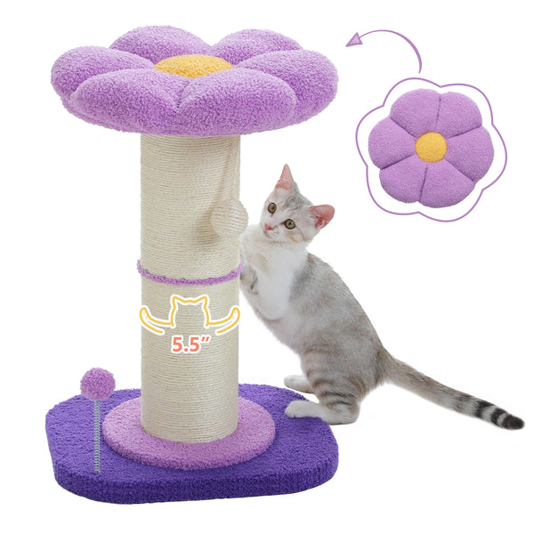 Pawsh Comfort™ Flower Small Cat Tree – Indoor Cat Scratching Post with Super Thick Natural Sisal, Pink Removable Perch, Mat & Playful Balls - Image 24
