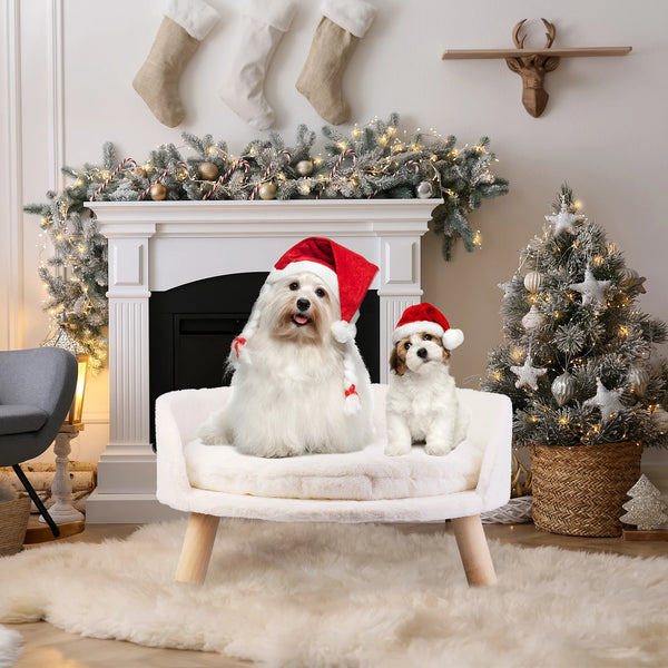 Luxury Soft Cat Bed Warm Plush Fabric Pet Nesting Chair Bed Washable Couch Wood Legs with Cushion Pad  for Small Pets - Image 7
