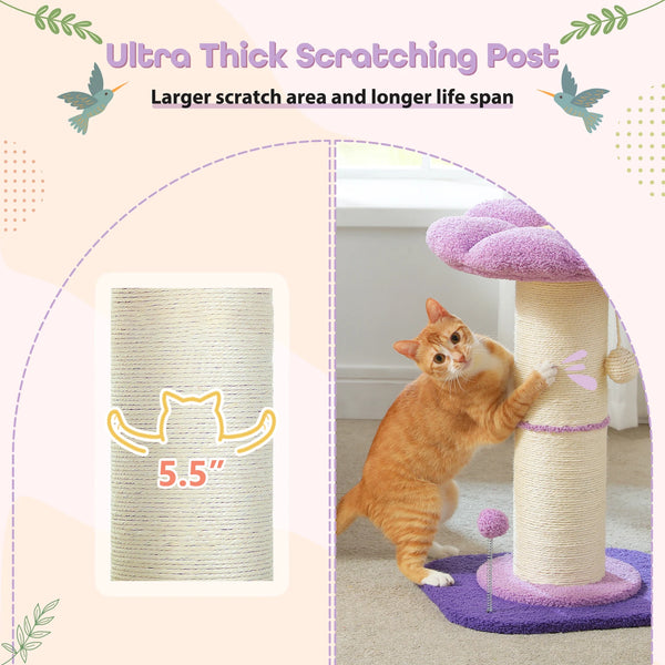 Pawsh Comfort™ Flower Small Cat Tree – Indoor Cat Scratching Post with Super Thick Natural Sisal, Pink Removable Perch, Mat & Playful Balls - Image 16