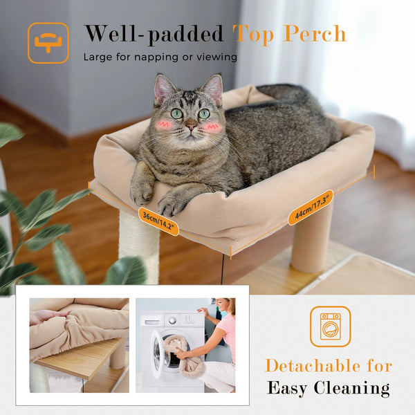 Pawsh Comfort™ Wooden Cat Tower – Double Condos, Spacious Perch, Fully Wrapped Sisal Scratching Posts & Replaceable Dangling Balls - Image 3