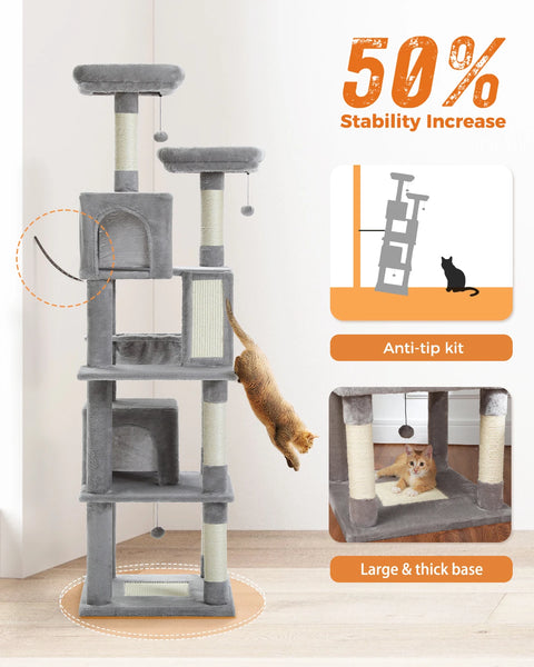 Pawsh Comfort™ Large Indoor Cat Tree – 180cm Tall Multi-Level Plush Tower with Sisal Scratching, Condos & Perches - Image 15