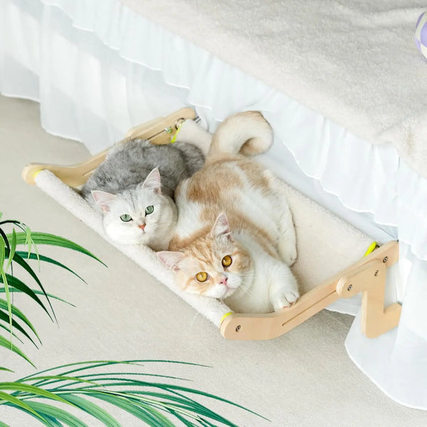 Mewoofun Cat Window Perch Lounge Mount Hammock Window Seat Bed Shelves for Indoor Cats No Drilling No Suction Cup Large Beige - Image 3