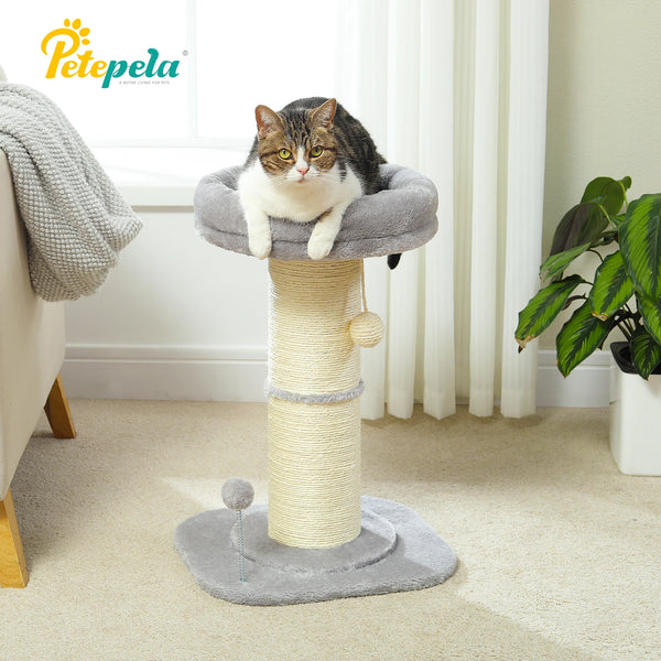 Pawsh Comfort™ Flower Small Cat Tree – Indoor Cat Scratching Post with Super Thick Natural Sisal, Pink Removable Perch, Mat & Playful Balls - Image 4