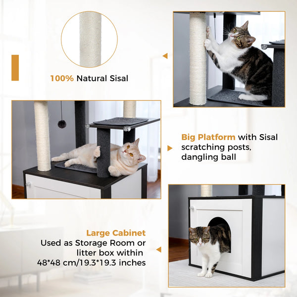 Pawsh Comfort™ Multi-Level Indoor Wood Cat Tree – Spacious Condo, Scratching Posts, Hammock, Top Perch & Cat Toys - Image 23