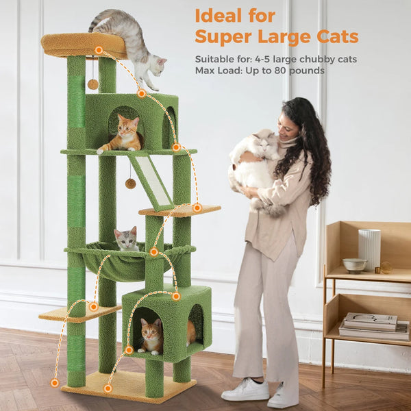 Pawsh Comfort™ 180cm Large Cat Tree Tower – Spacious Climbing Frame with Sisal Scratching Post, Hammock & Perch - Image 24