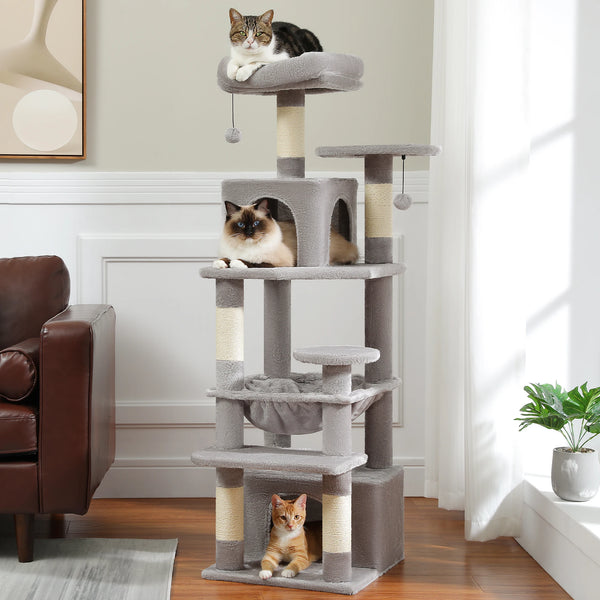 Pawsh Comfort™ Large Indoor Cat Tree Tower – Sisal-Covered Scratching Posts, Spacious Hammock, Padded Perches & Condos, Grey - Image 18