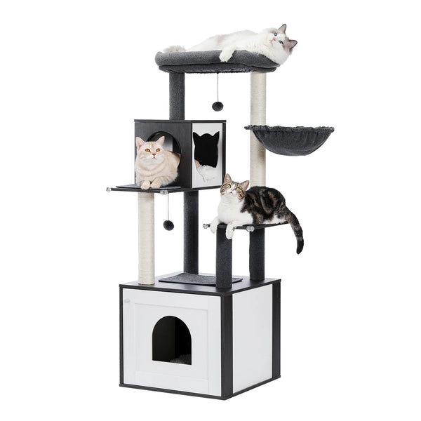 Pawsh Comfort™ Multi-Level Indoor Wood Cat Tree – Spacious Condo, Scratching Posts, Hammock, Top Perch & Cat Toys - Image 28