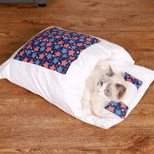 Japanese Cat Bed Warm Cat Sleeping Bag Deep Sleep Cave Winter Removable Pet House Bed for Cats Dogs Nest Cushion with Pillow - Image 27