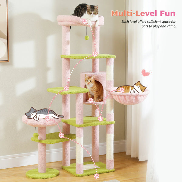 Pawsh Comfort™ Multi-Level Indoor Cat Tree – Tall Tower with Scratching Posts, Hammock, Large Perches, Hanging Balls & Spacious Condo House - Image 25