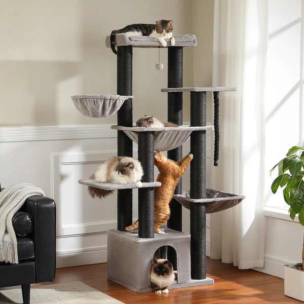 Pawsh Comfort™ Large Cat Tree for Big Cats – Robust Multi-Level Tower with Hammock, 11 Sisal Posts & Large Perch - Image 15