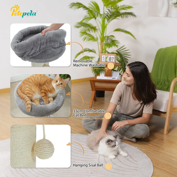 Pawsh Comfort™ Flower Small Cat Tree – Indoor Cat Scratching Post with Super Thick Natural Sisal, Pink Removable Perch, Mat & Playful Balls - Image 21