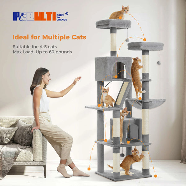Pawsh Comfort™ Large Indoor Cat Tree – 180cm Tall Multi-Level Plush Tower with Sisal Scratching, Condos & Perches - Image 4