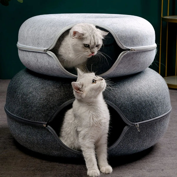 Donut Cat Bed Interactive Tunnel Pet Felt Indoor Toys Cats House Kitten Training Toy Cat Kennel Pets Supplies - Image 1