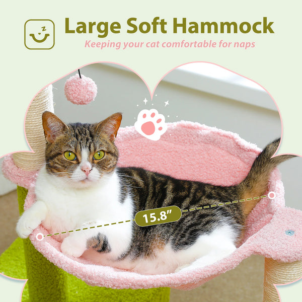 Pawsh Comfort™ Flower Cat Tree – Large Metal Frame Hammock, Sisal Scratching Posts & Pink Perch, Small Indoor Cat Tower - Image 5