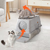 Stainless Steel Litter Box with Lid Anti-Leakage Non Stick Surface XXL Cat Litter Pan w/Scoop & Steps 60x40x39cm - Image 1