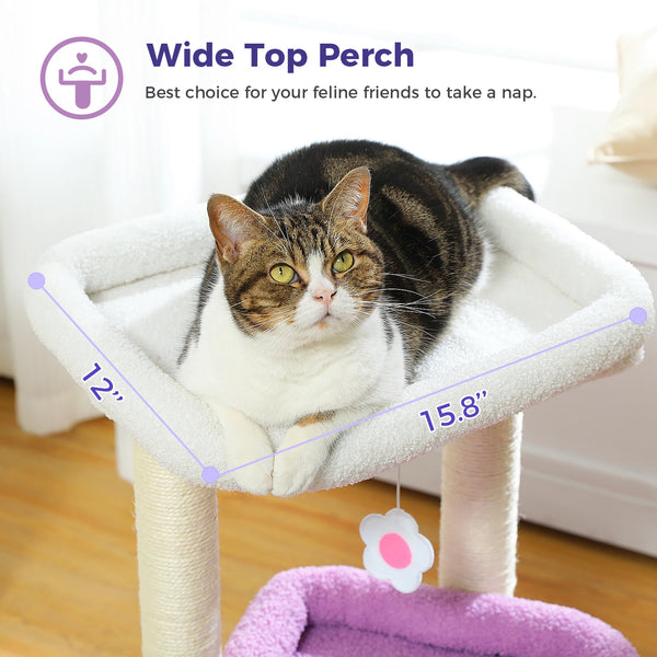 Pawsh Comfort™ Cat Tree Tower – Cozy Condo, Wide Top Perch, Natural Sisal Posts, Soft Plush & Playful Pom-Pom, Ideal for 1-2 Indoor Cats - Image 19