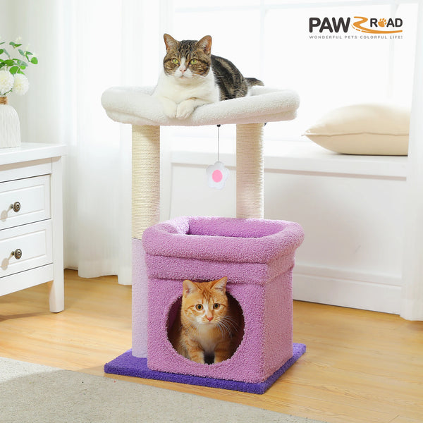 Pawsh Comfort™ Cat Tree Tower – Cozy Condo, Wide Top Perch, Natural Sisal Posts, Soft Plush & Playful Pom-Pom, Ideal for 1-2 Indoor Cats - Image 14