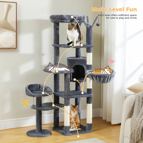 Pawsh Comfort™ Multi-Level Indoor Cat Tree – Tall Tower with Scratching Posts, Hammock, Large Perches, Hanging Balls & Spacious Condo House - Image 19